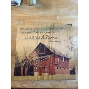 Barn Painting On Wood Country Rustic Red Barn  Farmer 9.75x10.25x5